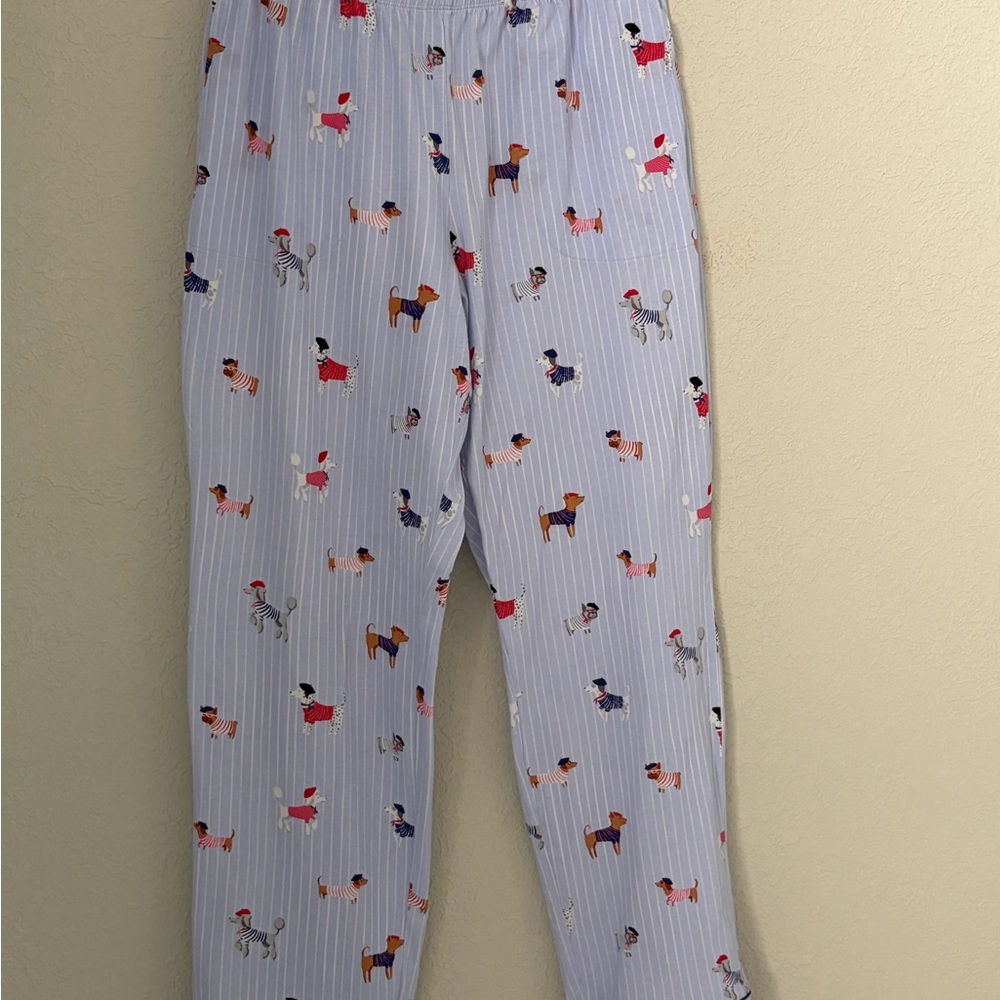 Bed Head Pajamas Blue Stripe Set Women’s French Pup Dogs Size Medium - Picture 5 of 12